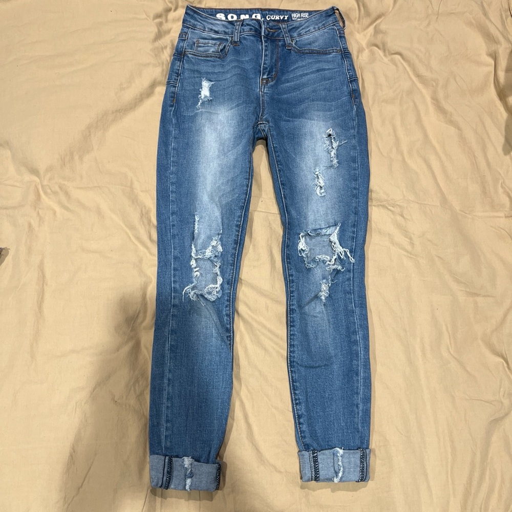 Trendy Distressed Blue Jeans